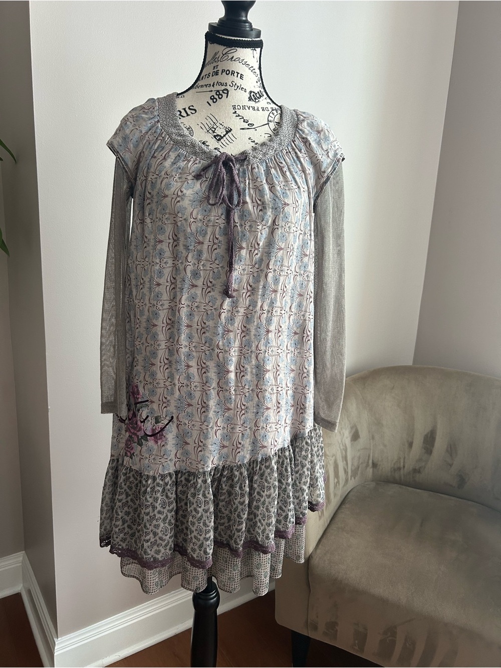 Vintage Cop Copine Layered 2-Piece Floral Paisley Dress Taille 1 / US S